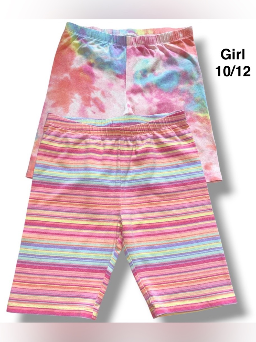 Place Girls Pink Tie-Dye & Pastel Striped Bike Shorts size 10-12
